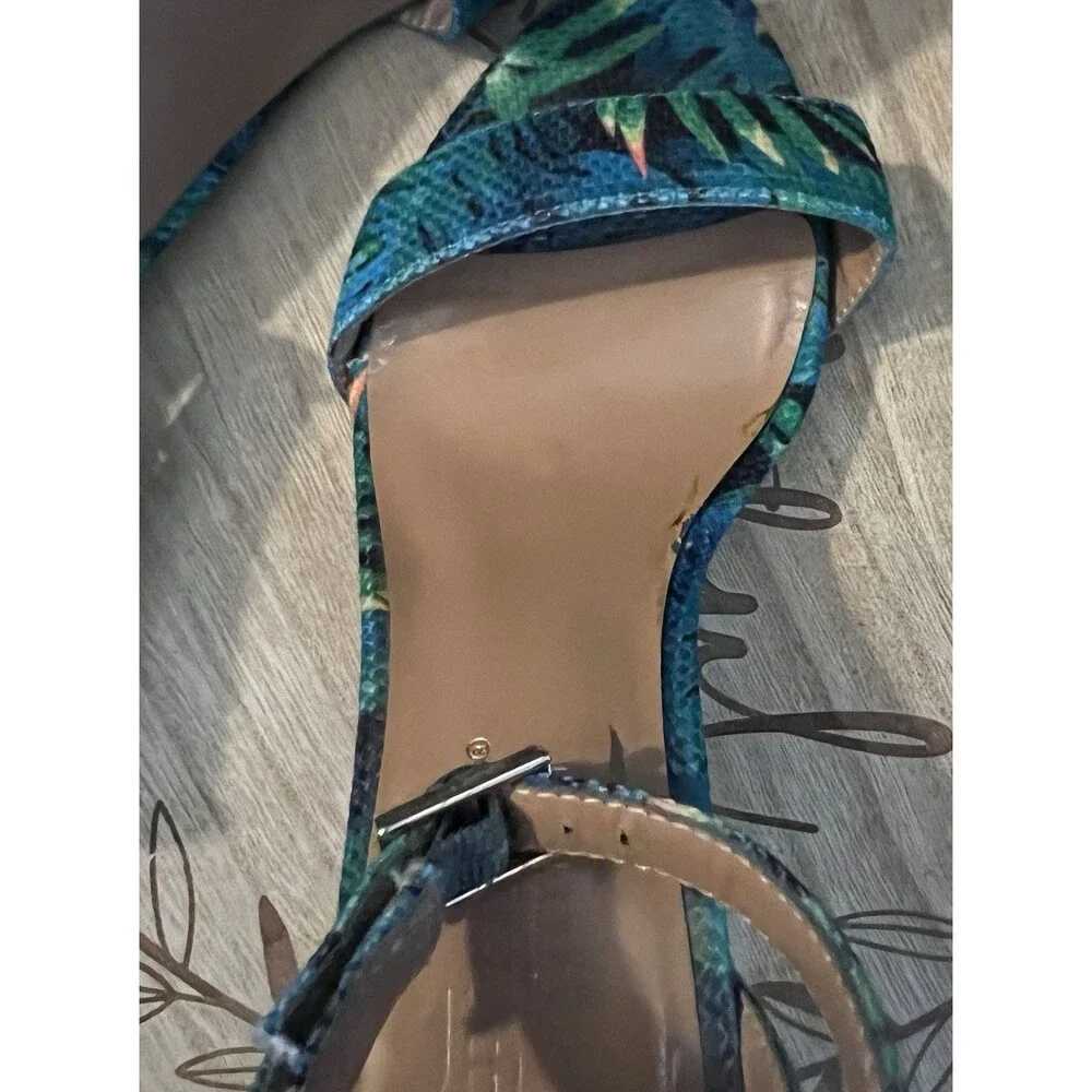 Aerosoles Laminate Blue Green Tropical Open Toe High Heel Pump Sandal Size 6.5M